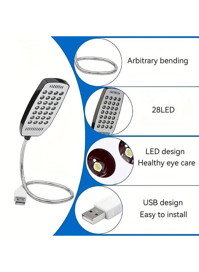 مصباح USB أزرق مرن برقبة إوزة 28 لمبة LED ضوء أبيض حماية للعين للقراءة الليلية - Image 4