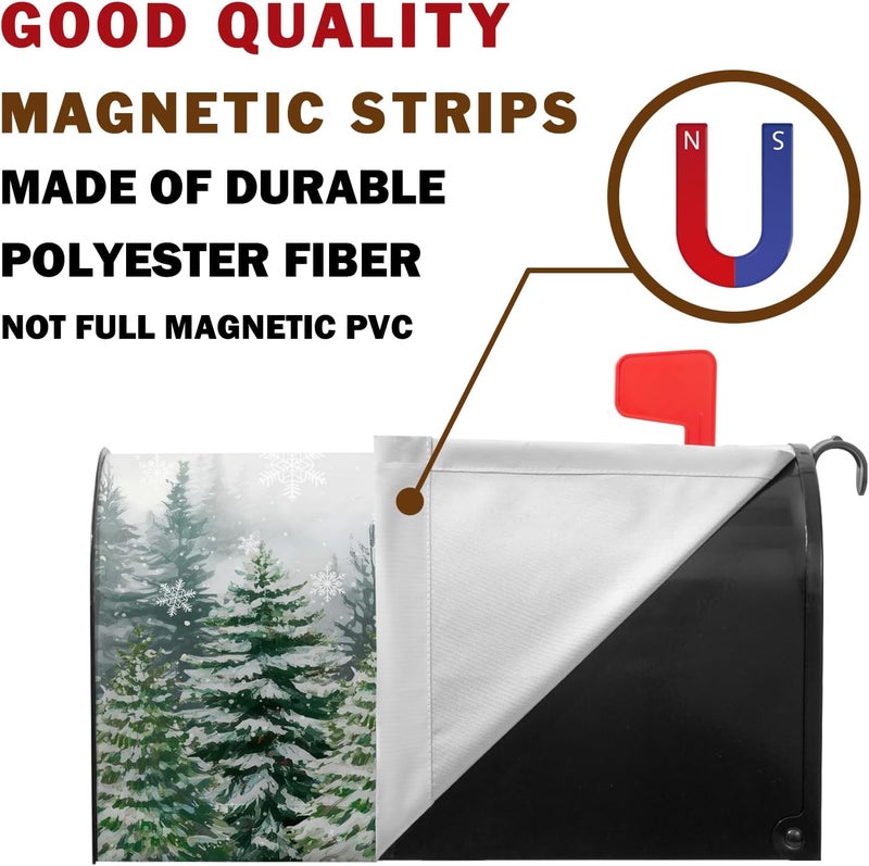 Farg Winter Pine Trees Mailbox Covers Magnetic Christmas Green Forest Snowflakes Mailbox Cover Standard Size 21 x 18 Inch Winter Snow Holiday Mail Box Wraps for Farmhouse Garden Yard Decor - Image 4