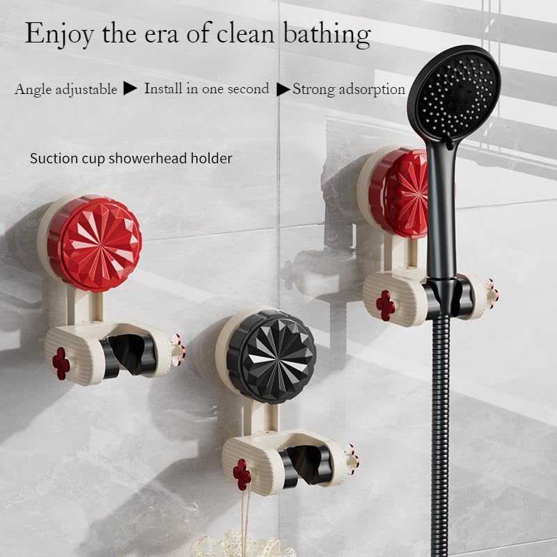 Cisily Adjustable Shower Head Holder, Vacuum Suction Cup Mount, Removable Bathroom Bracket, 11.2 x 8 x 7.2 cm, White and Red  - Image 3