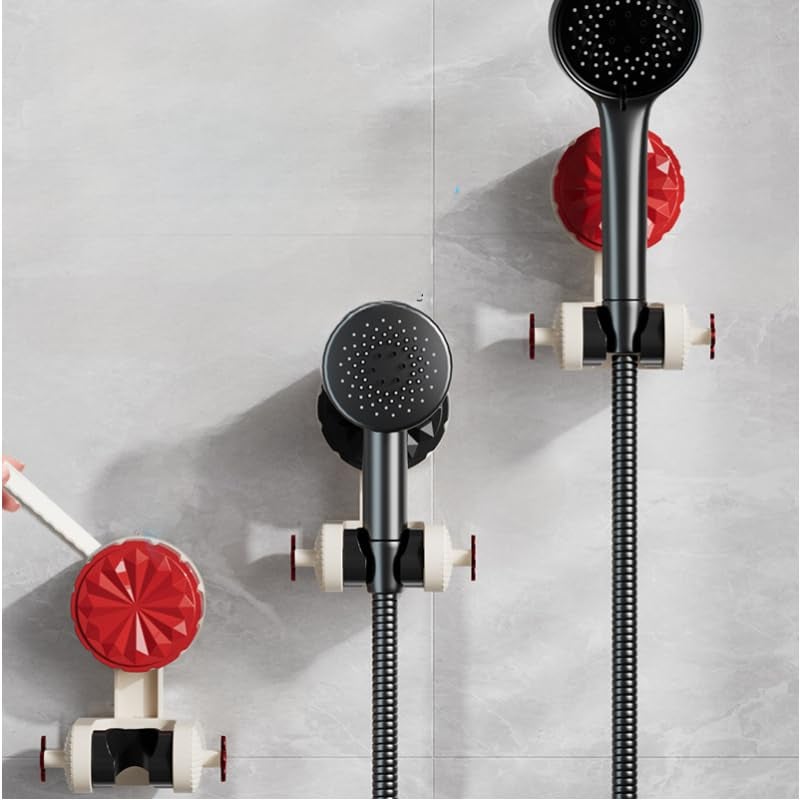 Cisily Adjustable Shower Head Holder, Vacuum Suction Cup Mount, Removable Bathroom Bracket, 11.2 x 8 x 7.2 cm, White and Red  - Image 1