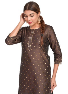 Women Chocolate Brown Kurti with Pant Set 3/4 Sleeves Suitable for Casual Wear and Fusion Wear Art Silk (Taffeta Booty) Size XL - pzsku/Z03FE70C7C9F77D7B705EZ/45/_/1717479902/bd9bf434-4b07-4aba-b6ef-72b261ace27b