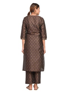 Women Chocolate Brown Kurti with Pant Set 3/4 Sleeves Suitable for Casual Wear and Fusion Wear Art Silk (Taffeta Booty) Size XL - pzsku/Z03FE70C7C9F77D7B705EZ/45/_/1717479953/207ec035-6a6f-4183-a60e-d7cd27324042