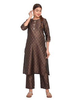 Women Chocolate Brown Kurti with Pant Set 3/4 Sleeves Suitable for Casual Wear and Fusion Wear Art Silk (Taffeta Booty) Size XL - pzsku/Z03FE70C7C9F77D7B705EZ/45/_/1740218071/70139248-0c2b-43d6-b62c-1af63e775ff5