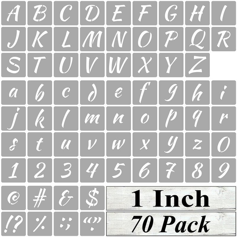 Dequera 1 Inch Alphabet Letter Stencils for Painting 70 Pack Letter and Number Stencil Templates with Signs for Painting on Wood Reusable Numbers and Letters Stencils for Chalkboard Wood Signs