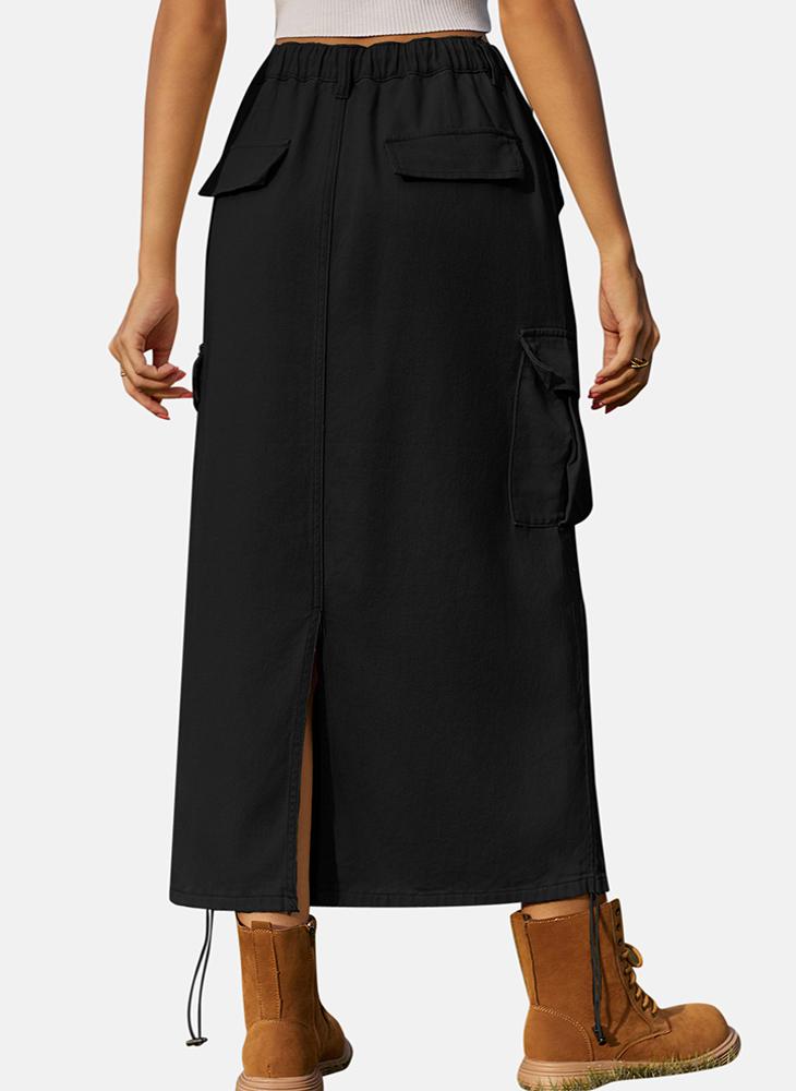 YUNIQEE Black Mid Rise Plain Midi Skirt - Image 2