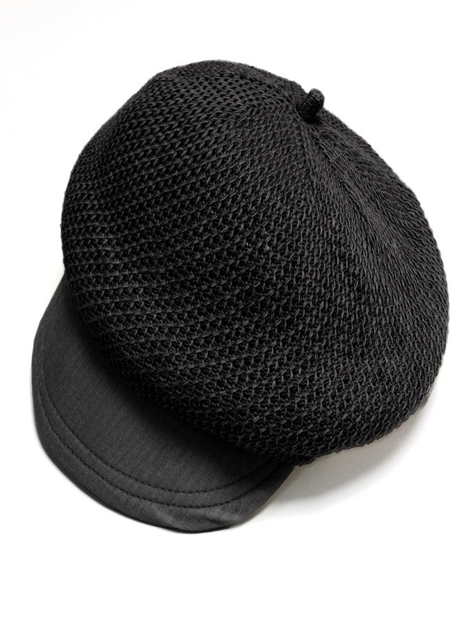 ZARSIO Summer French Beret Hat for Women Breathable Crochet Beret Elastic Newsboy Cap (US, Alpha, One Size, Black) - Image 1