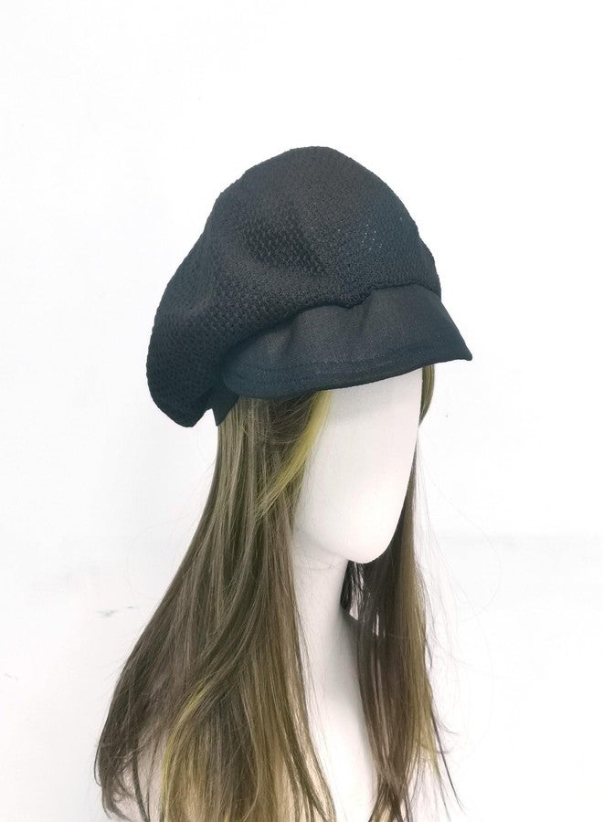 ZARSIO Summer French Beret Hat for Women Breathable Crochet Beret Elastic Newsboy Cap (US, Alpha, One Size, Black) - Image 3