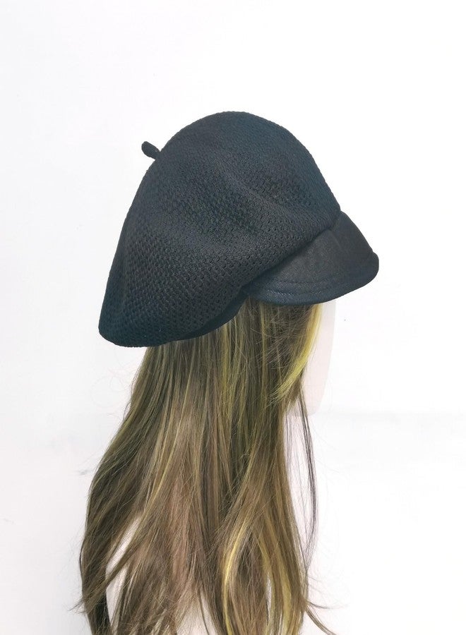 ZARSIO Summer French Beret Hat for Women Breathable Crochet Beret Elastic Newsboy Cap (US, Alpha, One Size, Black) - Image 4