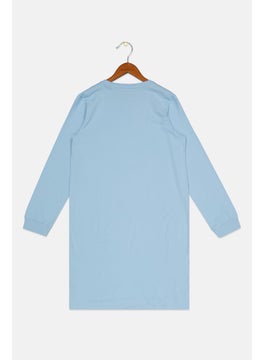 Tchibo Kids Girl Chest Pocket Long Sleeve Sleepwear Dress, Light Blue  - Image 2