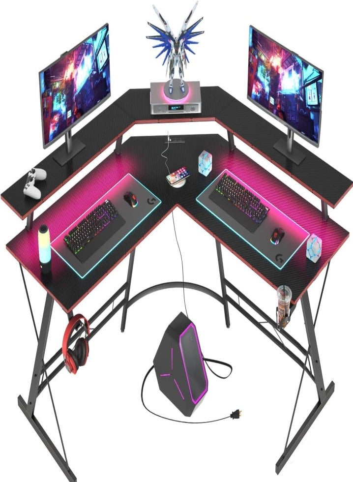 Generic MISS ROSE M L Desk, 20 Colors LED Gaming Desk, L Shaped Gaming Desk with Charging Station, Super Spacious Two Tier Gaming Table  - Image 1