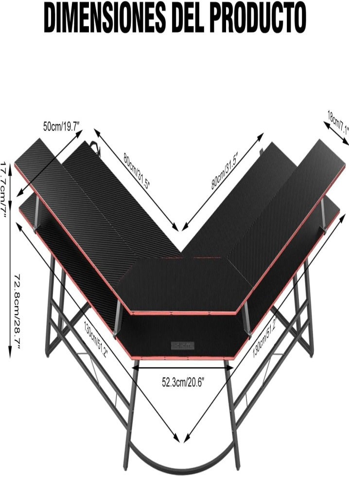 Generic MISS ROSE M L Desk, 20 Colors LED Gaming Desk, L Shaped Gaming Desk with Charging Station, Super Spacious Two Tier Gaming Table  - Image 2