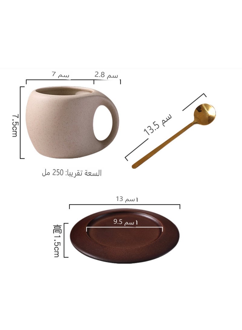 كوب القهوة السيراميكية 250 مل مع مقبض مجموعة دعم غسالة صحون الميكروويف ، كوب حليب الشاي المحمول مع صحن خشبي و 304 ملعقة ذهبية من الفولاذ المقاوم للصدأ ، هدايا الشرب المقاومة للحرارة لمكتب رمضان - Image 5