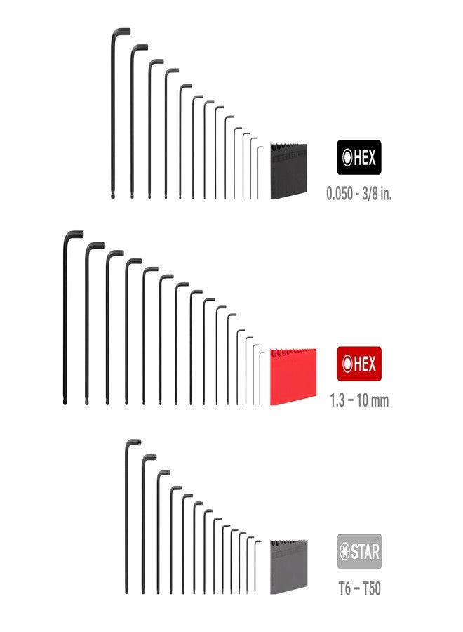 TEKTON Ball End Hex and Star L-Key Set with Holders, 41-Piece (0.050-3/8 in., 1.3-10 mm, T6-T50) | KEY91002 - Image 2
