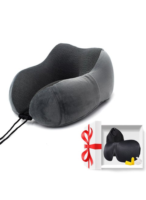 Morano Travel Pillow, U Shape Memory Foam Pillow for Airplane and Car, Ergonomic Design Removable and Washable Invisible Zipper with Storage Bag Gift 3D Sleeping Mask