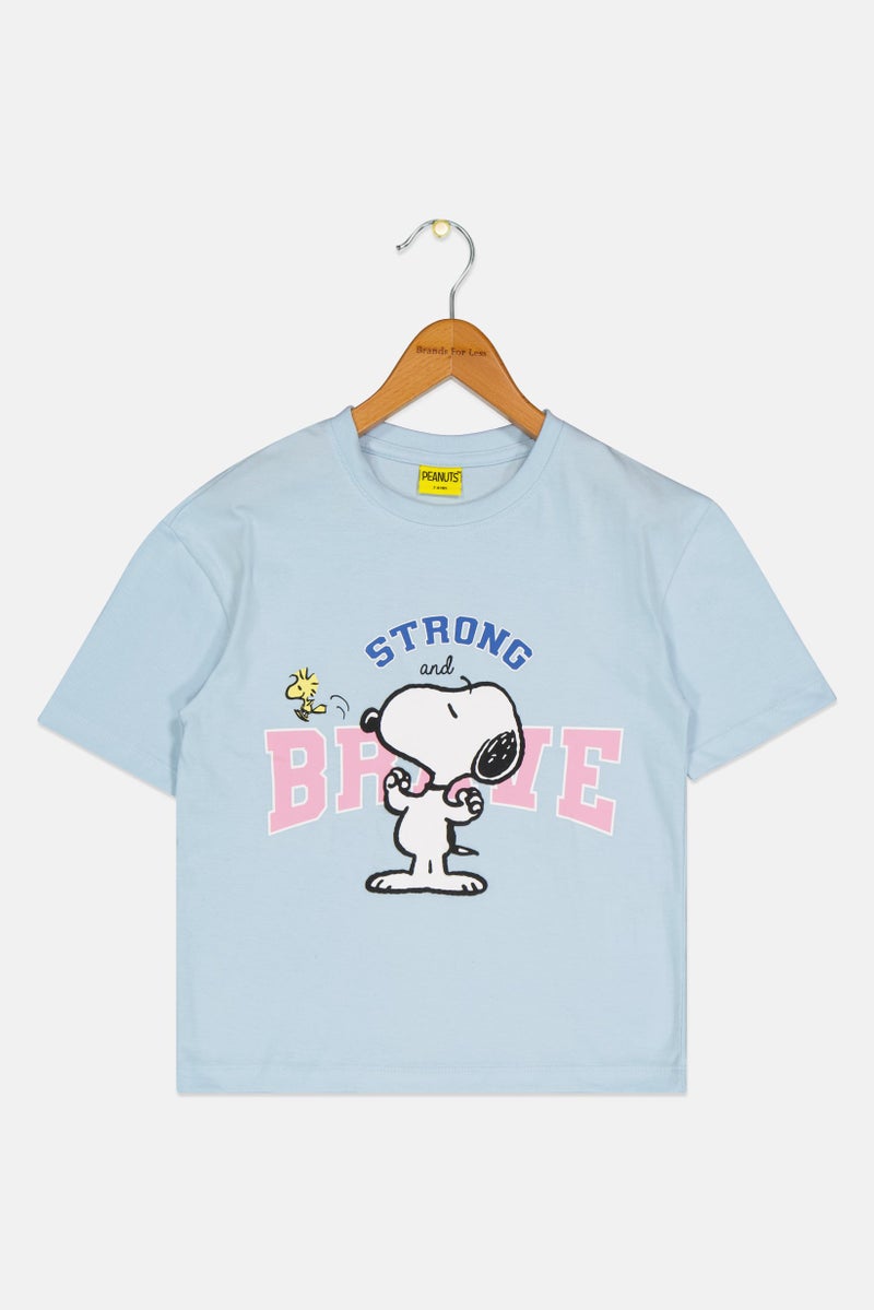 Peanuts Toddlers Girl Short Sleeves Graphic Print T-Shirt, Blue - Image 2