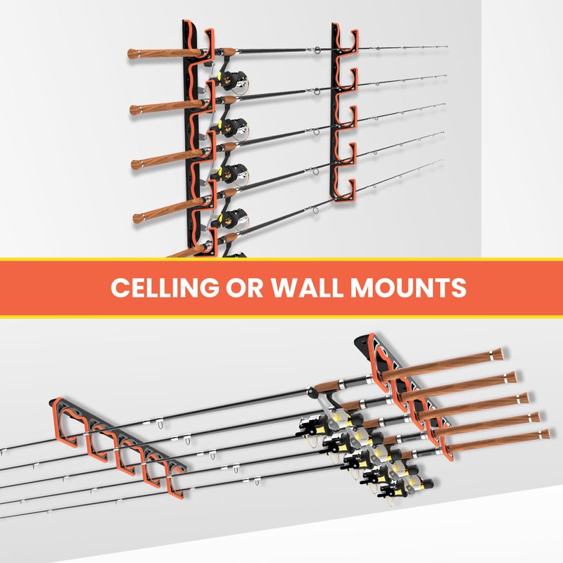 Gocozer Fishing Rod Holder for Garage, H5 Wall or Ceiling Mounted Fishing Pole Holders with Soft Protective Pad, Fishing Rod Storage Organizer, Horizontal Fishing Rod Wall Mount Nets Storage (4 PACK) - Image 2