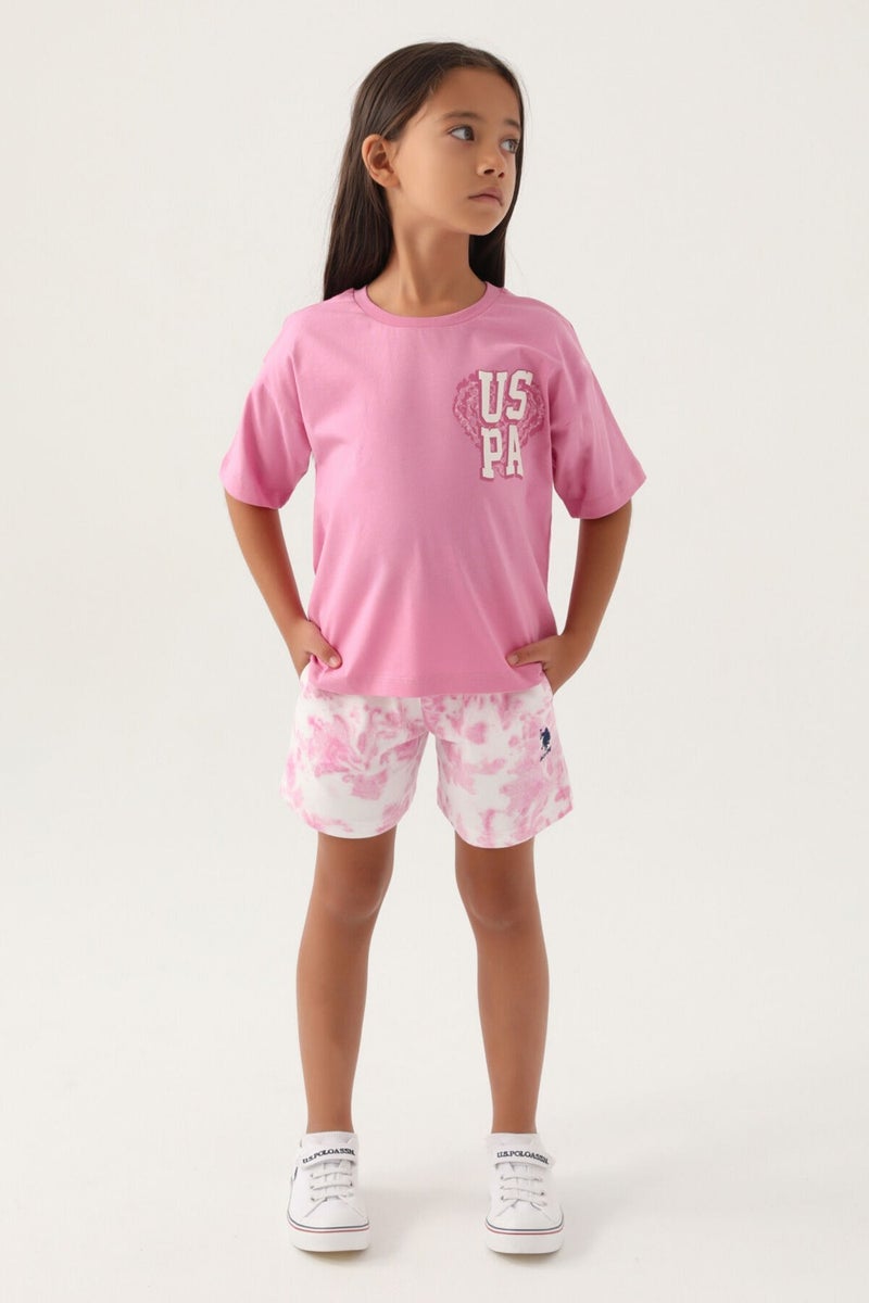 U.S. Polo Assn. Base. Polo Assn Licensed Heart Printed Pink Girls Shorts Set  - Image 1