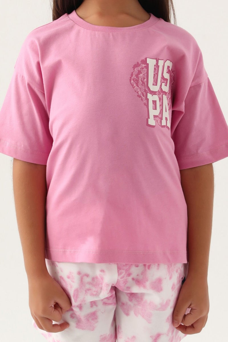 U.S. Polo Assn. Base. Polo Assn Licensed Heart Printed Pink Girls Shorts Set  - Image 3