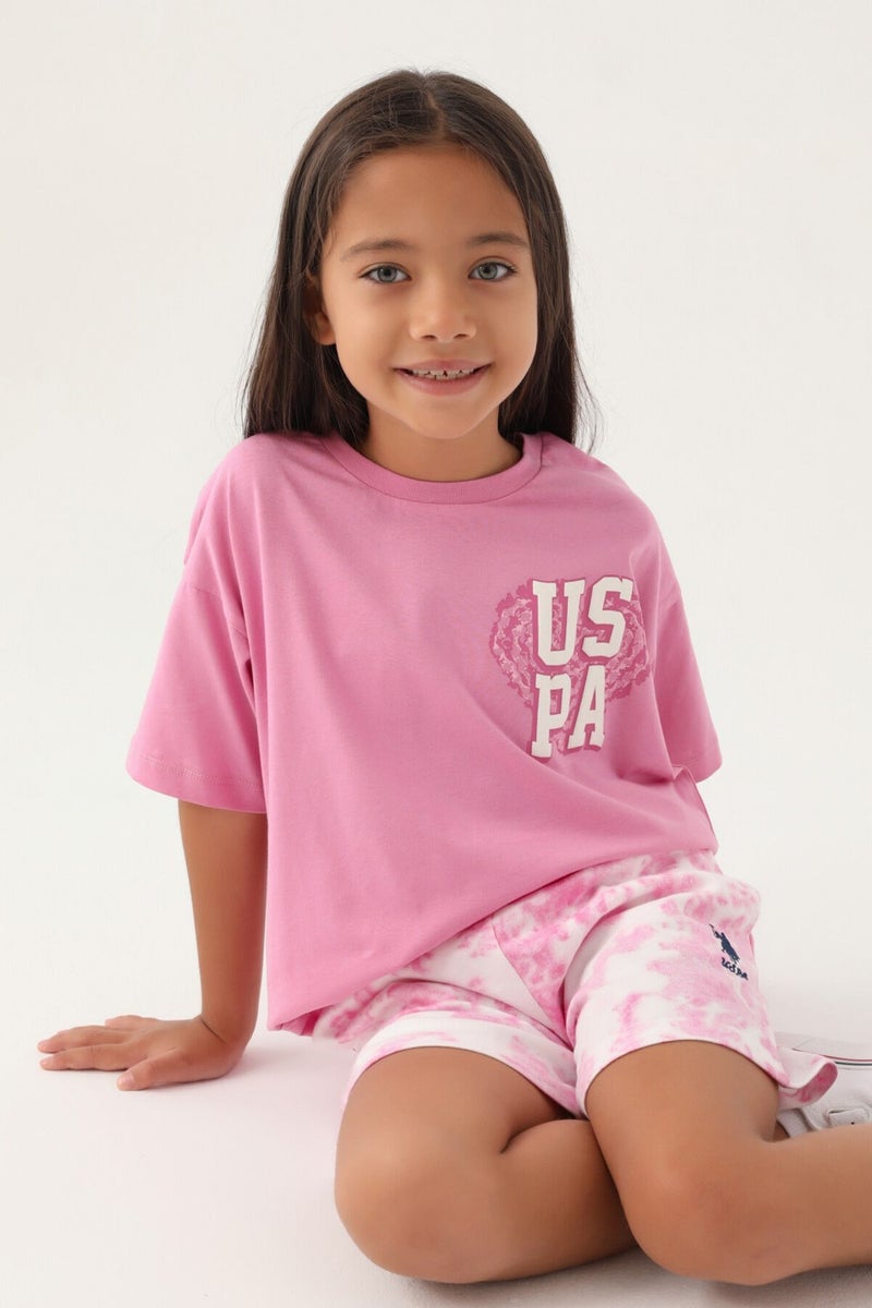 U.S. Polo Assn. Base. Polo Assn Licensed Heart Printed Pink Girls Shorts Set  - Image 2