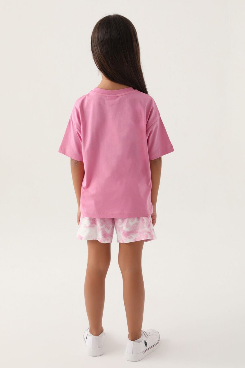 U.S. Polo Assn. Base. Polo Assn Licensed Heart Printed Pink Girls Shorts Set  - Image 4