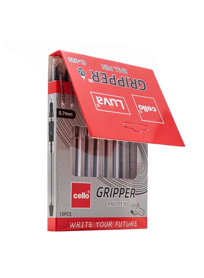 تشيلو طقم 10 أقلام حبر جاف سلسة الكتابة رأس 0.7 مللي، تصميم مريح قبضة مثلثية للكتابة اليومية وللاستخدام المكتبي والجامعي، متعددة الألوان (أسود) - Image 2