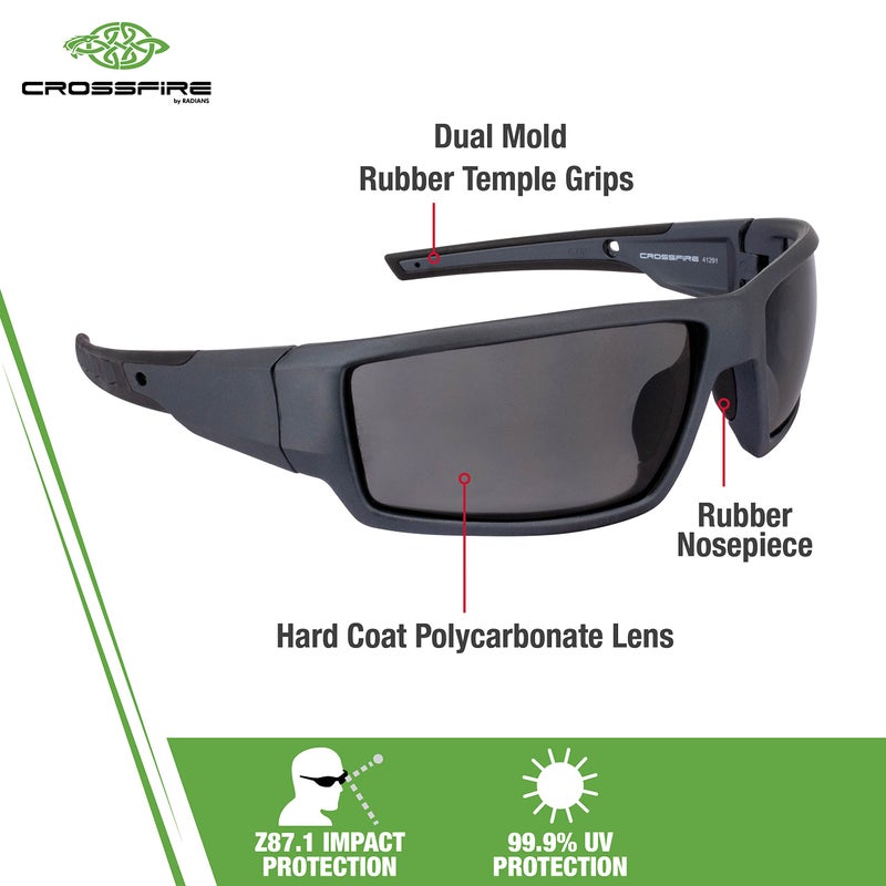 Crossfire RadiansÂ® CrossfireÂ® 41291 Cumulus Premium Safety Eyewear - Aluminum Gray Frame - Smoke Lens - Unisex - Image 2