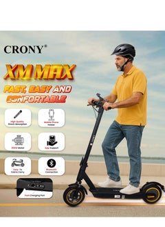 Crony Xm Max 350w E-Scooter 36v/15.6ah, 25-45km Range, 35-55k/H Speed, Front Suspension, 120kg Max Load, Foldable Aluminum Frame Electric Scooter, Led Base Light, Lcd Display, App-Connectivity, Mobile Phone Holder Skateboard,High-Speed Motorized For Adults & Kids, Commuting, Off-Road & Urban Use, Portable And Convenient Commuter Ebike With Easy Folding, Brushless Motor, And Long-Lasting Battery For All-Terrain Adventures,Antivibrator,Black  - Image 5