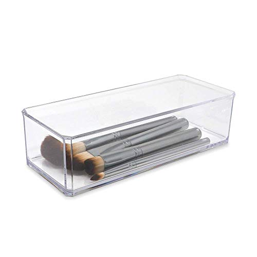 Isaac Jacobs Clear Acrylic Rectangular Stackable Storage Organizer, (9" L x 3.5" W x 2.5" H) Drawer Tray, Multi-Functional, Bathroom, Kitchen, Home, Office, Desk, Drawers - Image 5