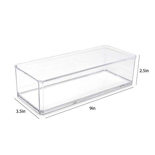 Isaac Jacobs Clear Acrylic Rectangular Stackable Storage Organizer, (9" L x 3.5" W x 2.5" H) Drawer Tray, Multi-Functional, Bathroom, Kitchen, Home, Office, Desk, Drawers - Image 2