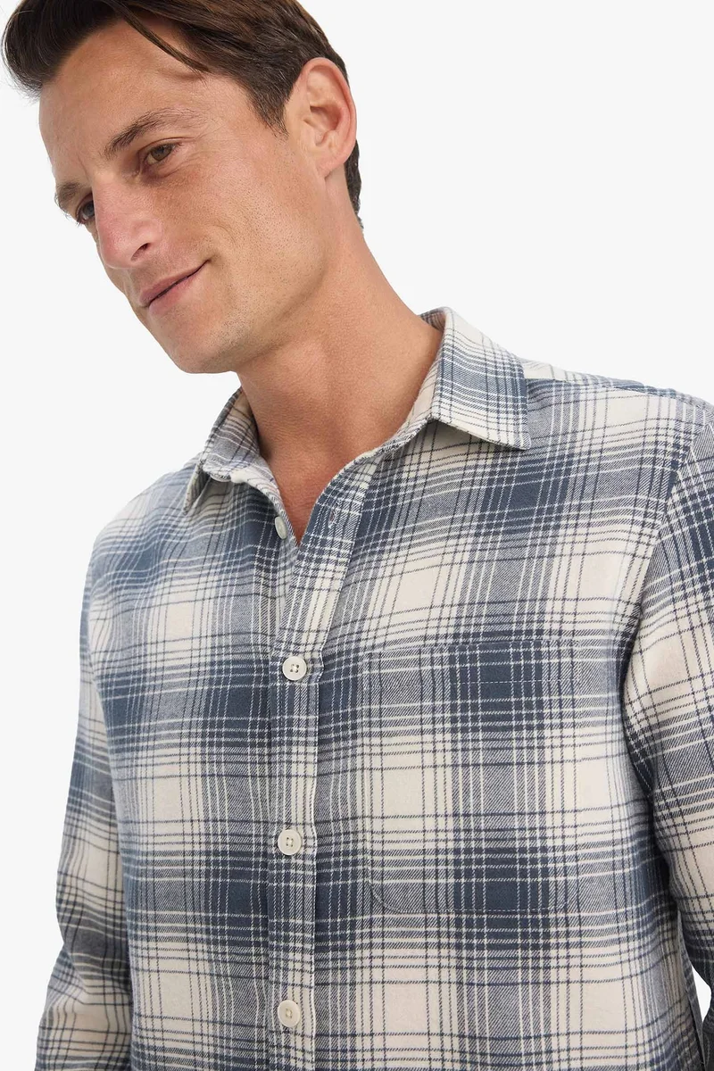 Defacto  Regular Fit Polo Collar Plaid Flanel Long Sleeve Shirt for Men | Best Price UAE