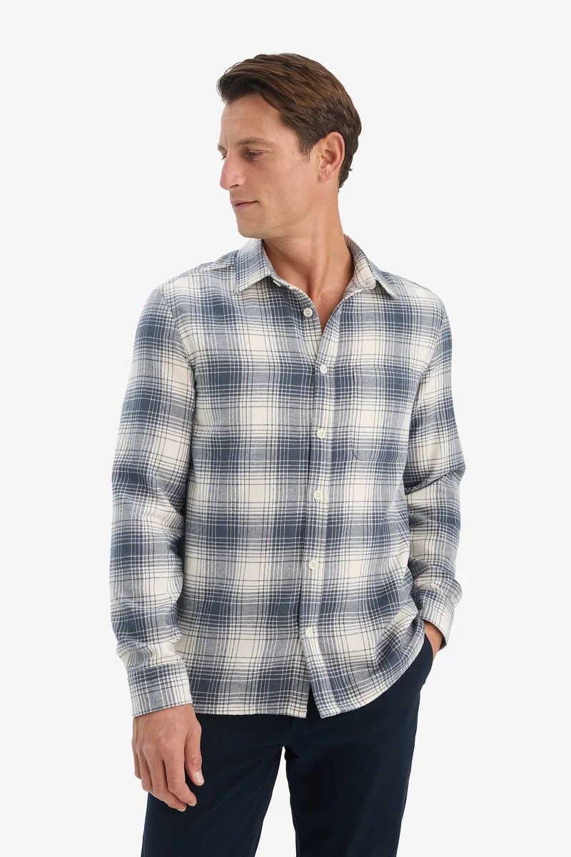 Defacto  Regular Fit Polo Collar Plaid Flanel Long Sleeve Shirt for Men | Best Price UAE