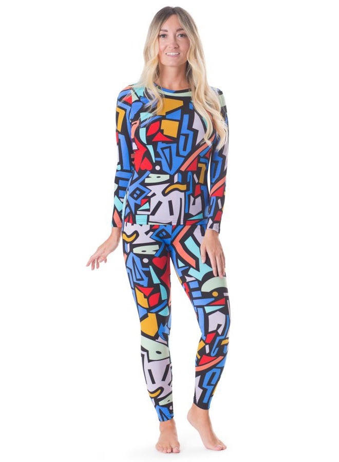 Rocky Thermal Underwear for Women, Long Johns Fleece Lined Set, Shirt & Pants, Base Layer w/Leggings/Bottoms Ski/Extreme Cold, Geometric Design, S - Image 1