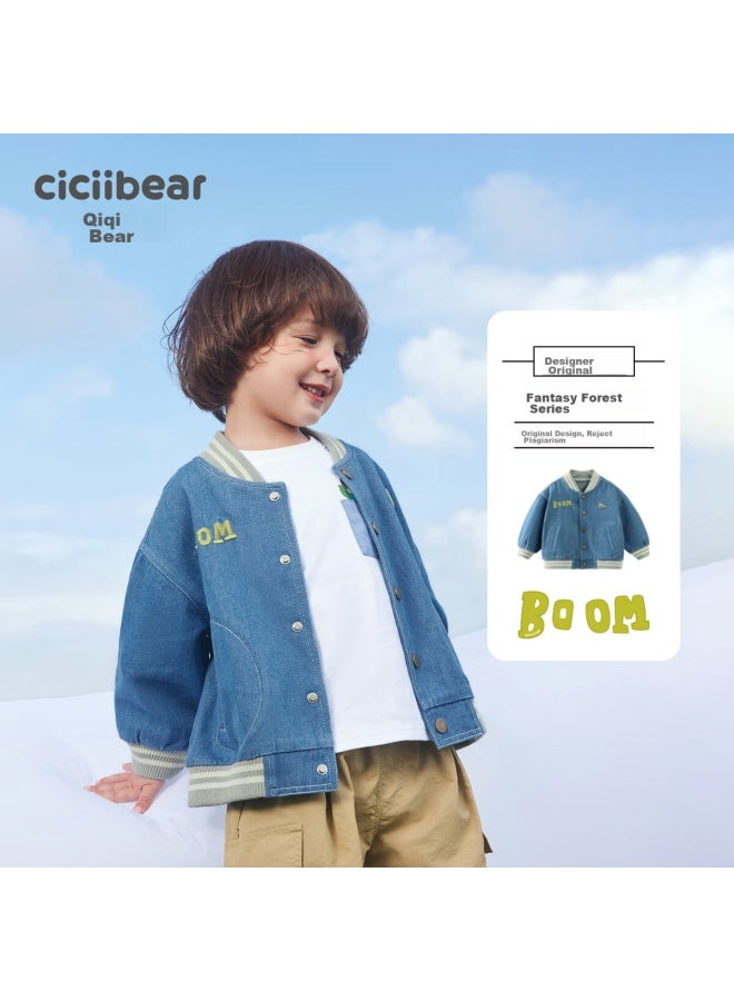 ciciibear Qiqixiong Boys' Jacket, Spring And Autumn Style, Children's Denim Spring Outerwear, Boys' Baseball Uniform Clothing - Image 1