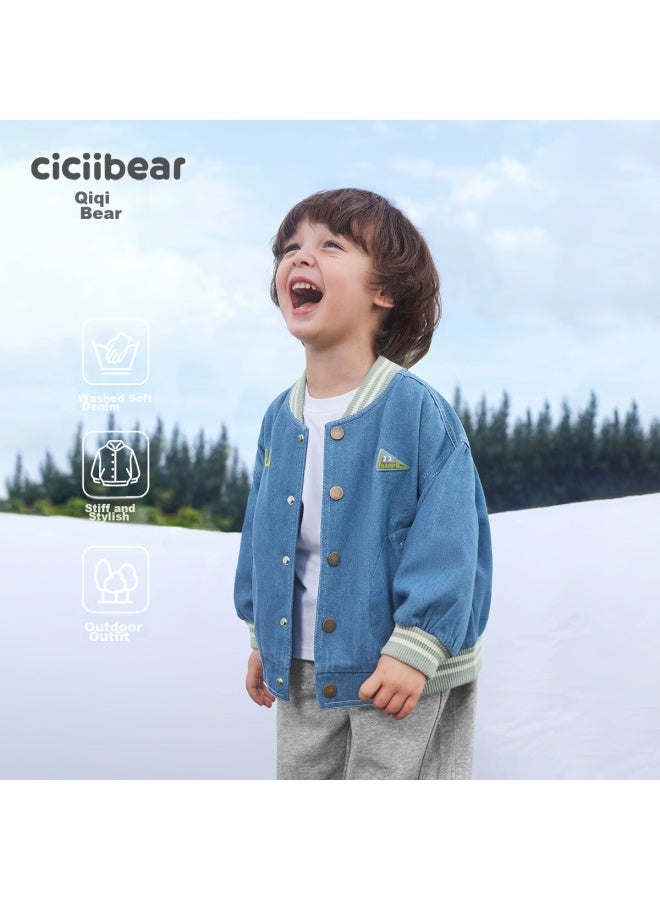 ciciibear Qiqixiong Boys' Jacket, Spring And Autumn Style, Children's Denim Spring Outerwear, Boys' Baseball Uniform Clothing - Image 2