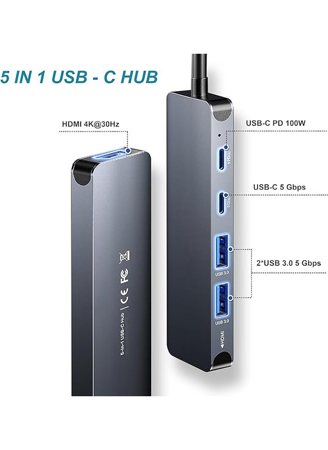 MOWSIL - 5 in 1 USB C Hub 4K HDMI and FHD VGA Dual Video Output Type C Hub, PD 100W, Gigabit Ethernet, 3 USB 3.0 Ports, USB C to 3.5mm, SD/TF Slot Multiport Adapter for MacBook Pro/Air 2023, HP, - Image 1
