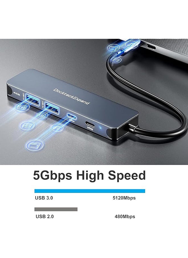 MOWSIL - 5 in 1 USB C Hub 4K HDMI and FHD VGA Dual Video Output Type C Hub, PD 100W, Gigabit Ethernet, 3 USB 3.0 Ports, USB C to 3.5mm, SD/TF Slot Multiport Adapter for MacBook Pro/Air 2023, HP, - Image 1