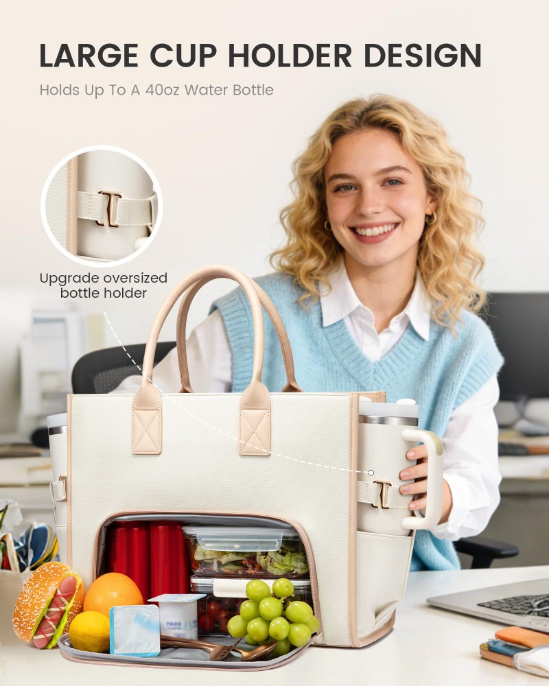 LOVEVOOK Work Tote Bag with Lunch Compartment with Giant Tumbler Holder,15.6 Inch Waterproof 3 in 1 Lunch Bag Women Men Laptop Bag Purse Tote with Padded Sleeve for Teacher,Nurse,College,Travel,Office - Image 2