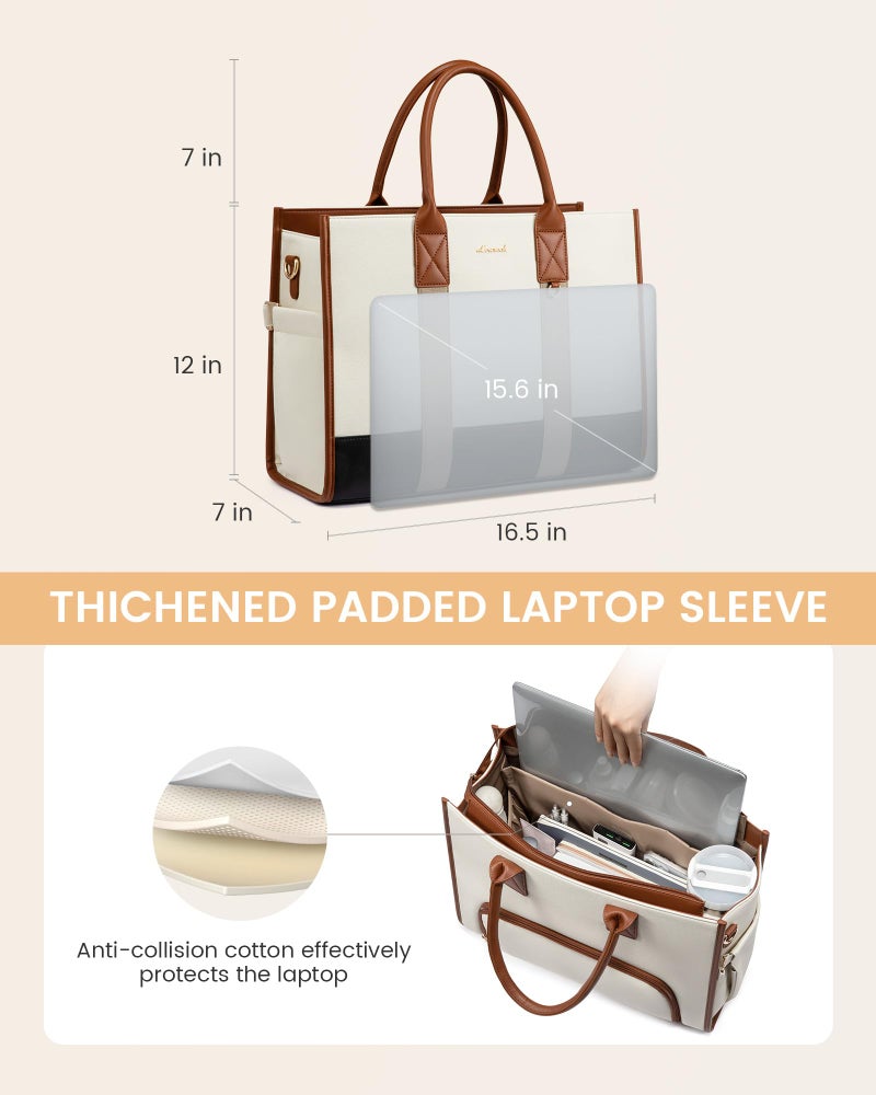 LOVEVOOK Work Tote Bag with Lunch Compartment with Giant Tumbler Holder,15.6 Inch Waterproof 3 in 1 Lunch Bag Women Men Laptop Bag Purse Tote with Padded Sleeve for Teacher,Nurse,College,Travel,Office - Image 5