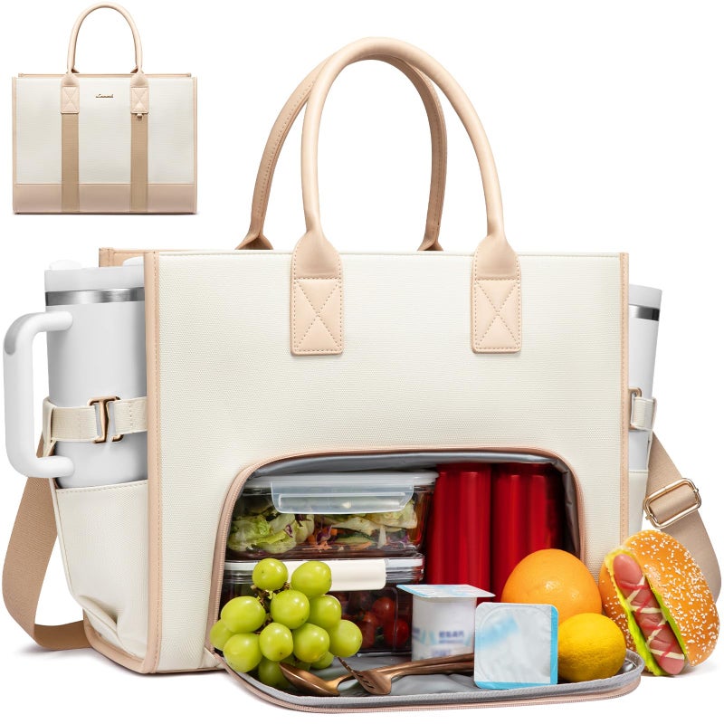 LOVEVOOK Work Tote Bag with Lunch Compartment with Giant Tumbler Holder,15.6 Inch Waterproof 3 in 1 Lunch Bag Women Men Laptop Bag Purse Tote with Padded Sleeve for Teacher,Nurse,College,Travel,Office - Image 1