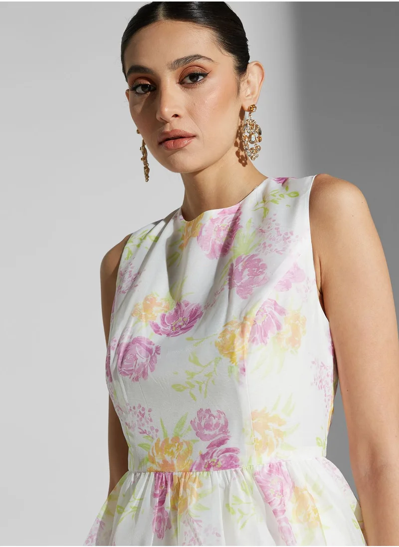 True Decadence Floral Printed Tiered Hem Dress