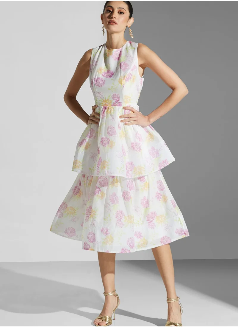 True Decadence Floral Printed Tiered Hem Dress