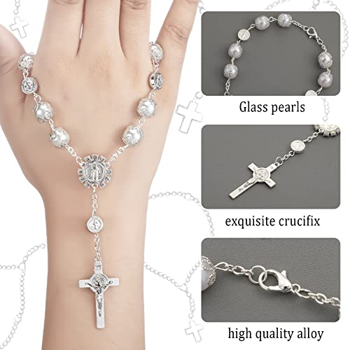 Frienda 4 Pcs Saint Benedict Silver Car Rosary Rearview Mirror Auto Rosary Hanging Personalized with Car Silver Saint Christopher Visor Clip Religious Car Medals, Car Mirror Hanging Accessories for Truck Bike - Image 4