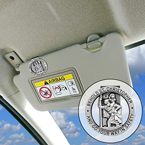 Frienda 4 Pcs Saint Benedict Silver Car Rosary Rearview Mirror Auto Rosary Hanging Personalized with Car Silver Saint Christopher Visor Clip Religious Car Medals, Car Mirror Hanging Accessories for Truck Bike - Image 5