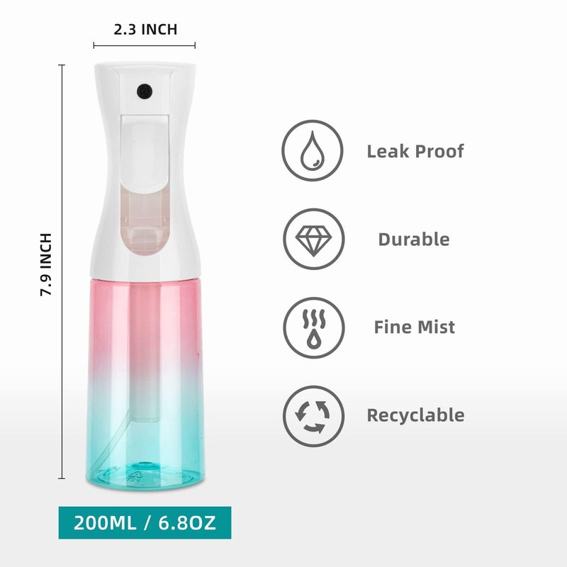 Zuhose Spray Bottle for Hair (6.8OZ /200ML) Continuous Ultra Fine Mist Sprayer for Hair, Salons, Barber, Plants, Skin Care, Cleaning 2 Pack GRADIENT PINK BLUE - Image 2