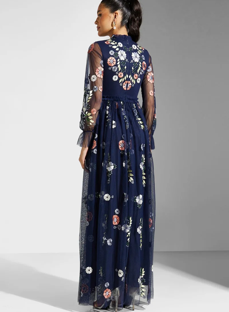 Frock and Frill Floral Mesh Detail Dress