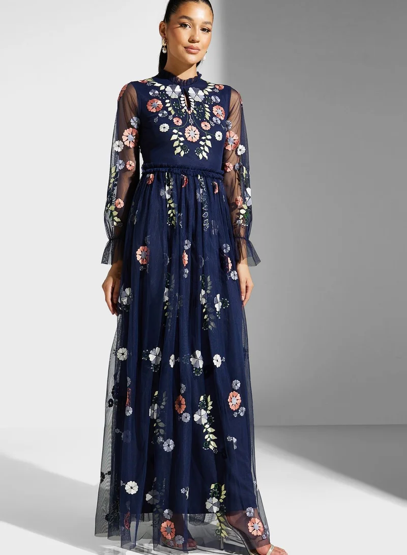 Frock and Frill Floral Mesh Detail Dress