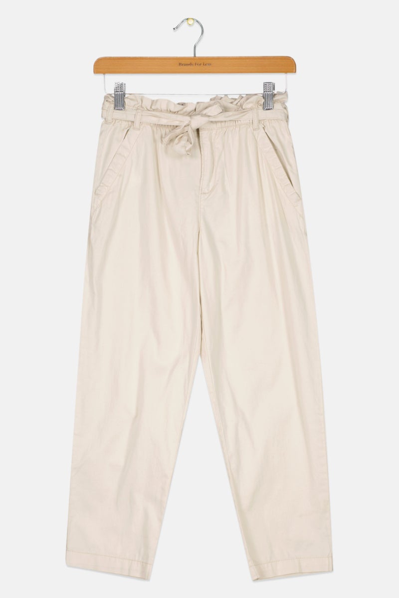 GAP Kids Girl Solid Belted Straight Pants, Eggshell Beige  - Image 1