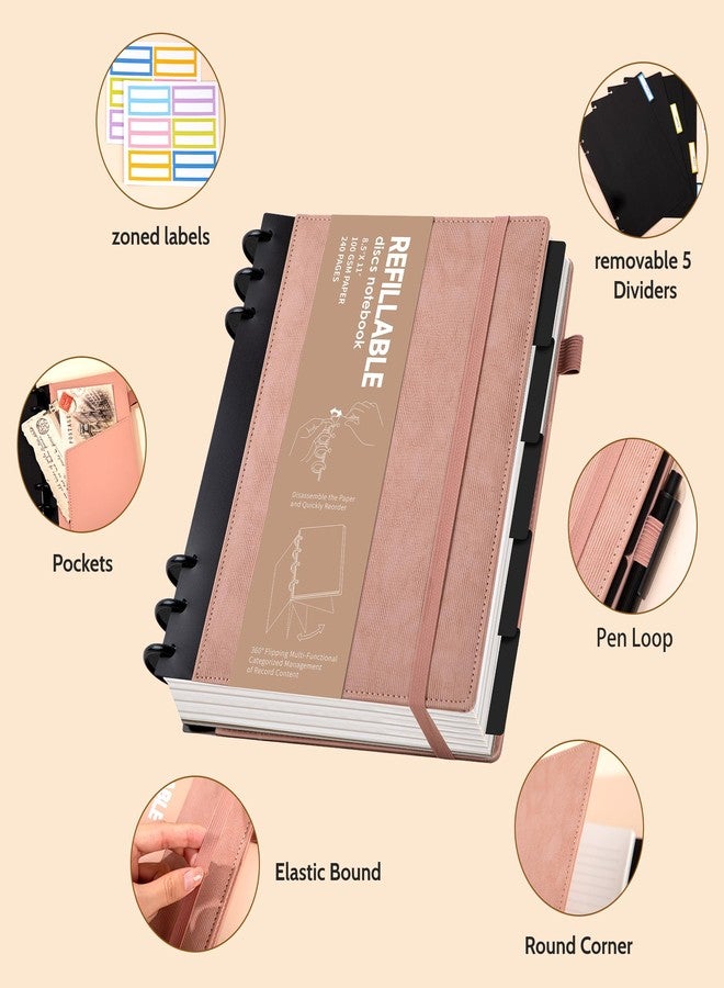 Yoment Lined Spiral Journal Notebook for Work 8.6 x 12 Hardcover Notebook with Removable Dividers Tabs 240 Pages Discbound Notebook Colleged Ruled Small Spiral Journal for Women Men,Gift Box,Pink - Image 3