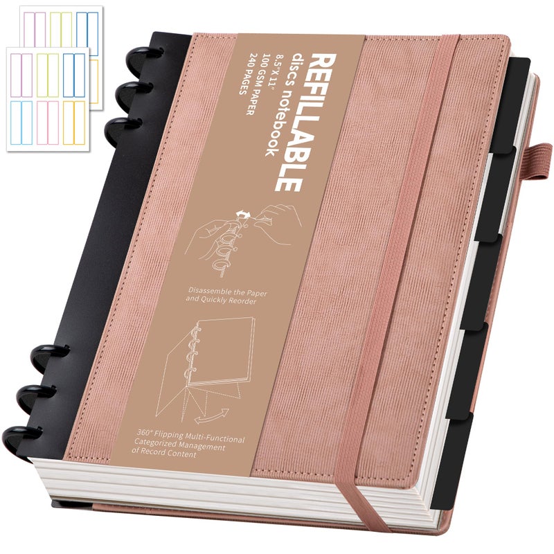 Yoment Lined Spiral Journal Notebook for Work 8.6 x 12 Hardcover Notebook with Removable Dividers Tabs 240 Pages Discbound Notebook Colleged Ruled Small Spiral Journal for Women Men,Gift Box,Pink - Image 1