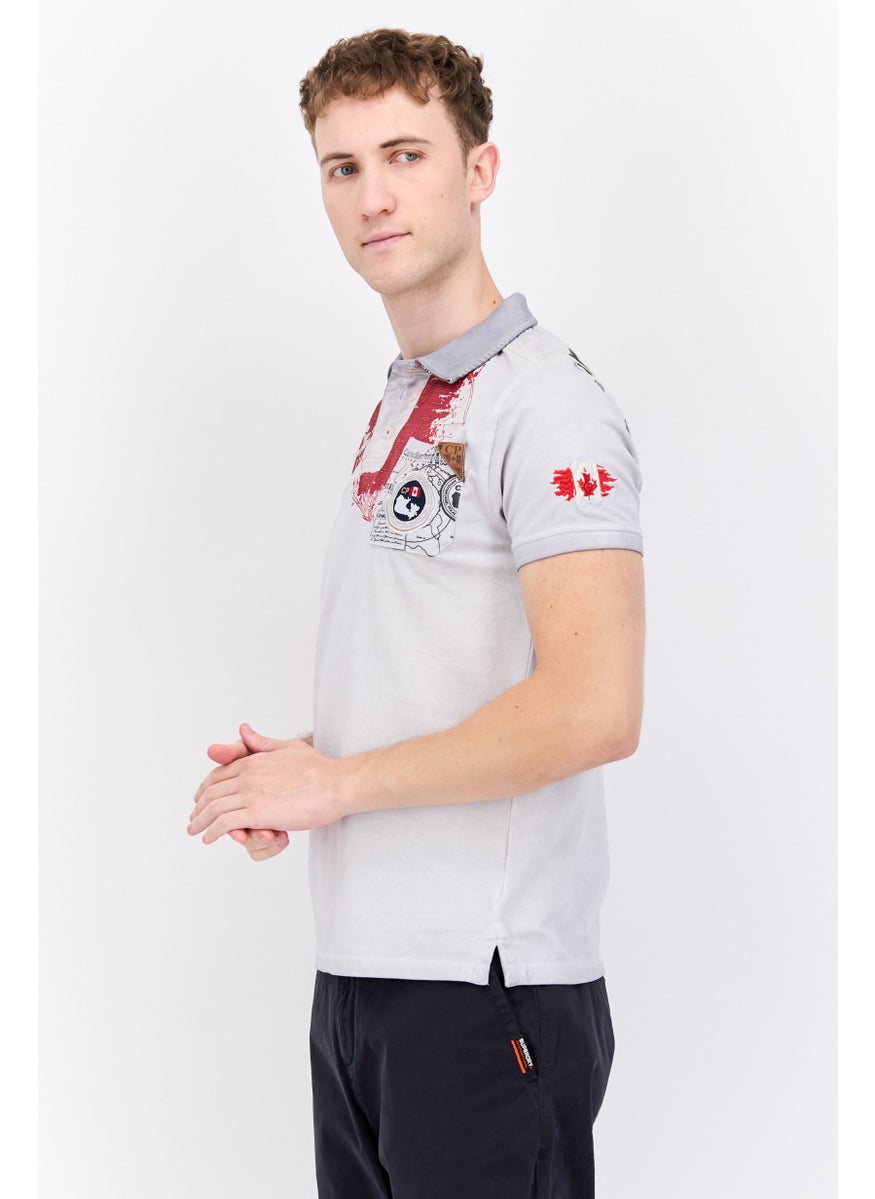 Canadian Peak Men Regular Fit Embroidered Short Sleeve Polo, Light Grey  - Image 2